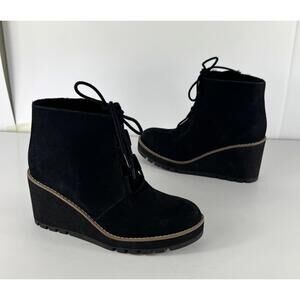 NEW! Eileen Fisher Alpine Genuine Shearling Wedge Bootie Black Size 6.5